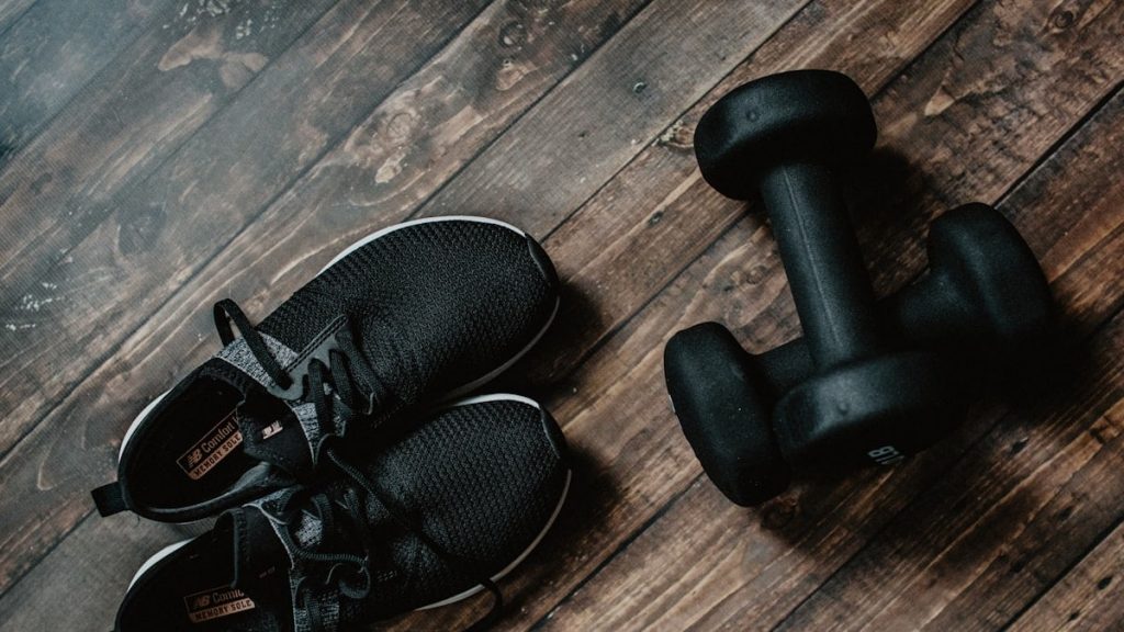 pair of black running shoes